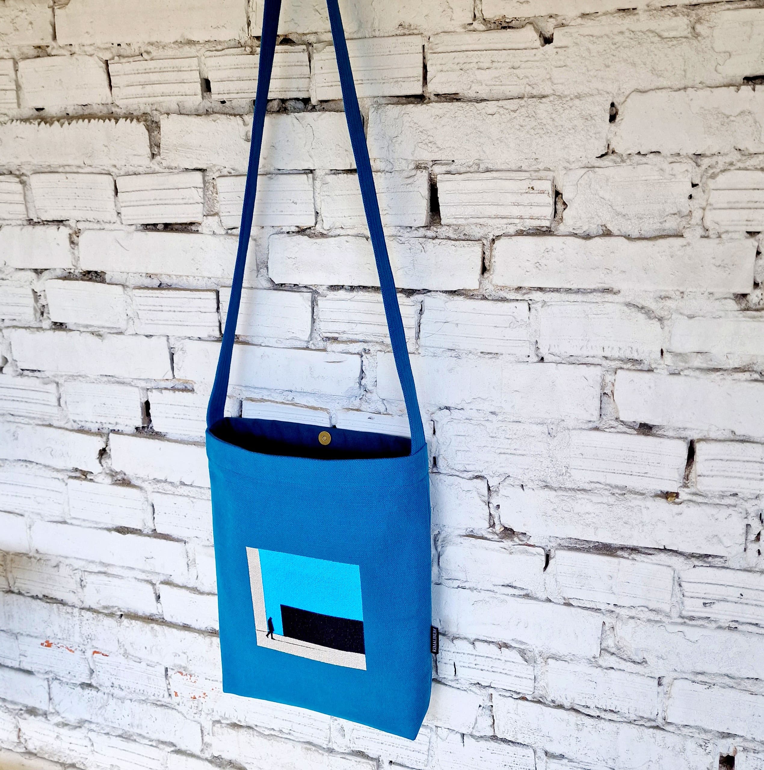 Handmade Blue Cotton Canvas Crossbody Bag - RIMALINUM