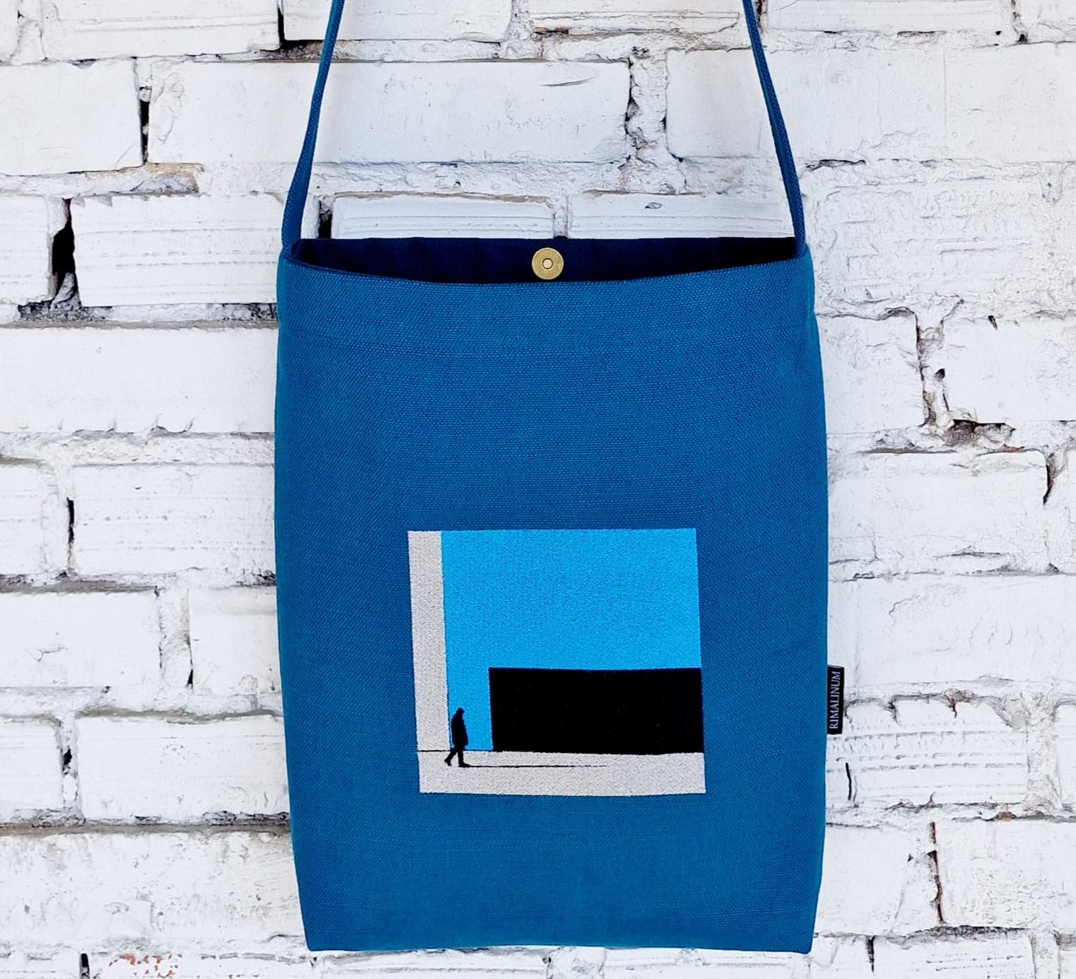 Handmade Blue Cotton Canvas Crossbody Bag - RIMALINUM