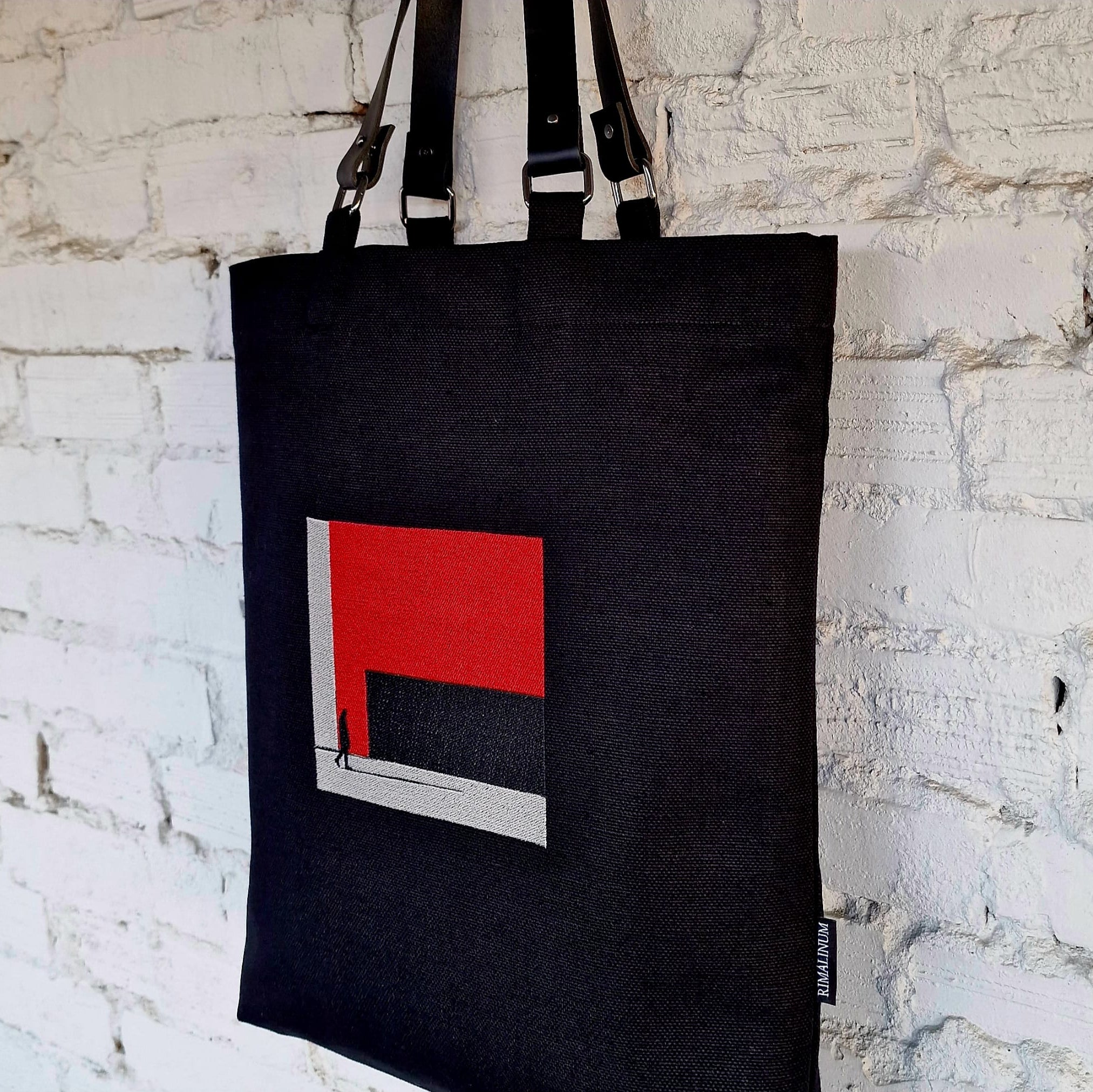Black Tote Bag with Red Embroidery - The Path Finder- RIMALINUM