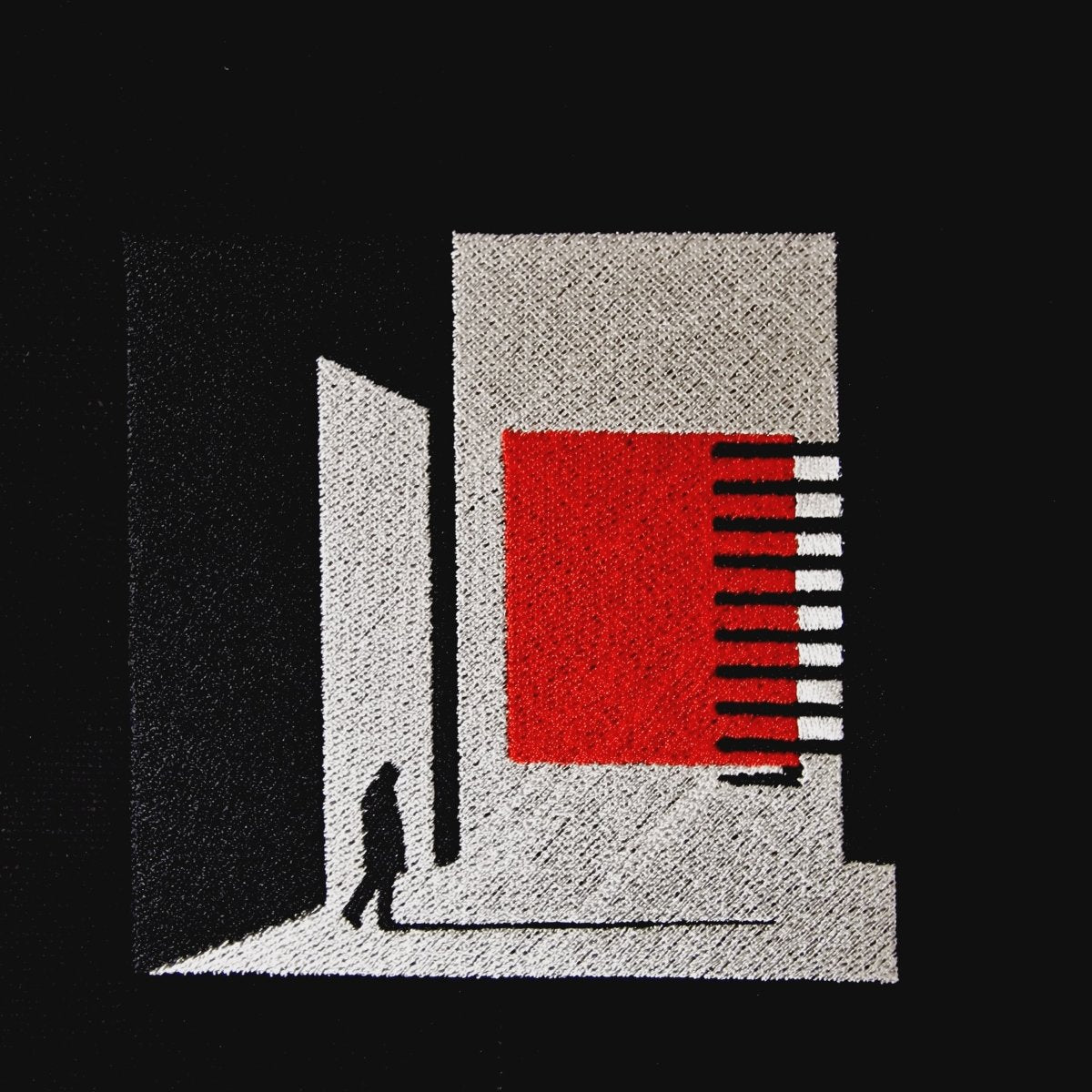 Black Canvas Bag with Gray and Red Geometric Embroidery - The Path Finder - RIMALINUM