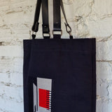 Black Canvas Bag with Gray and Red Geometric Embroidery - The Path Finder - RIMALINUM