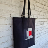 Black Canvas Bag with Gray and Red Geometric Embroidery - The Path Finder - RIMALINUM