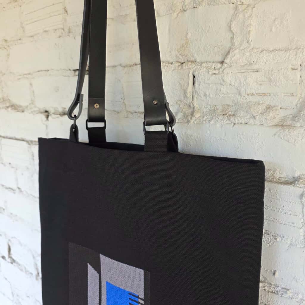 Handmade linen cotton tote with detachable leather straps