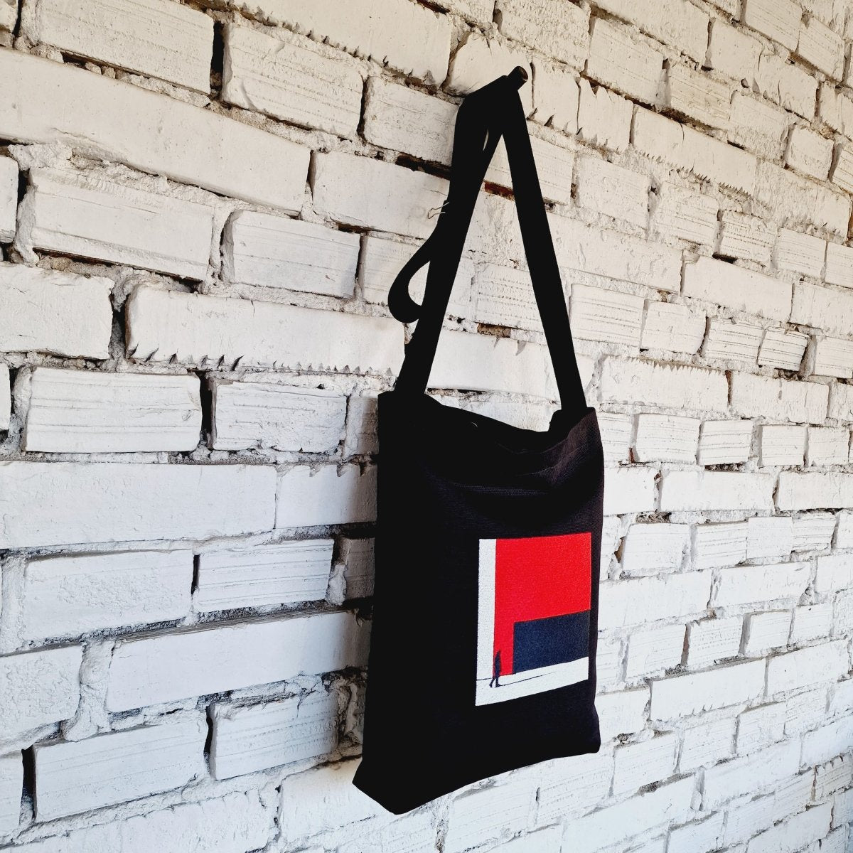 Black Linen and Cotton Canvas Crossbody Bag with Long Strap - RIMALINUM