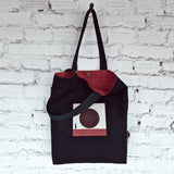 Black Tote Bag with Burgundy 3D Embroidery - Sustainable Linen - Cotton Blend - RIMALINUM
