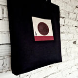 Black Tote Bag with Burgundy 3D Embroidery - Sustainable Linen - Cotton Blend - RIMALINUM