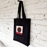 Black Tote Bag with Burgundy 3D Embroidery - Sustainable Linen - Cotton Blend - RIMALINUM