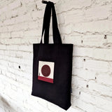Black Tote Bag with Burgundy 3D Embroidery - Sustainable Linen - Cotton Blend - RIMALINUM