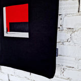 Black Tote Bag with Red Embroidery - The Path Finder, and leather handles - RIMALINUM