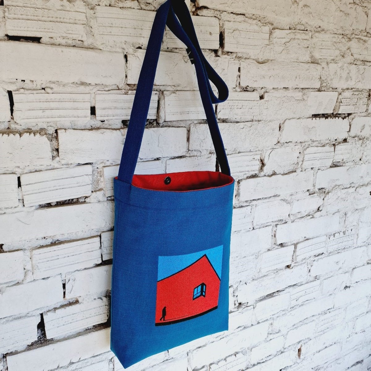 Blue Cotton Canvas Crossbody Bag with "The Path Finder" Embroidery - RIMALINUM