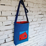 Blue Cotton Canvas Crossbody Bag with "The Path Finder" Embroidery - RIMALINUM