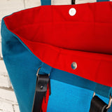 Blue Cotton Canvas Tote Bag with Embroidery and Removable Leather Handles - RIMALINUM