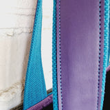 Blue Linen and Cotton Canvas Handbag with Purple Leather Reinforced Handles - RIMALINUM