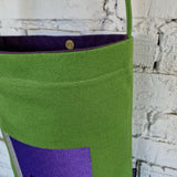 Green Canvas Crossbody Bag with Purple Lining and Urban Embroidery - RIMALINUM