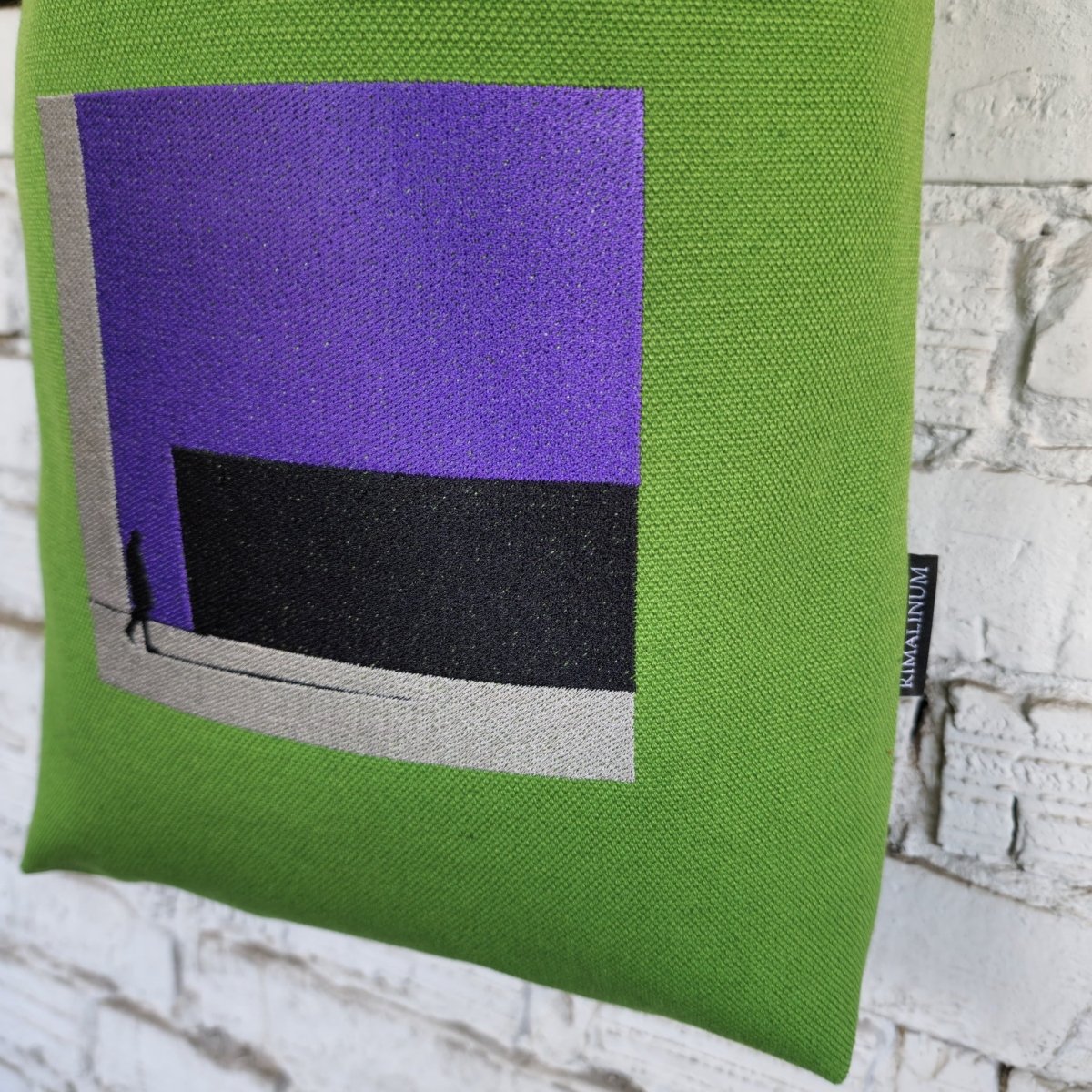 Green Canvas Crossbody Bag with Purple Lining and Urban Embroidery - RIMALINUM