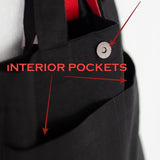 Handmade Black Linen - Cotton Blend Canvas Bag with Red Peony Embroidery - RIMALINUM