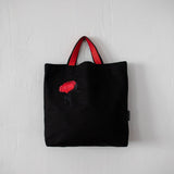 Handmade Black Linen - Cotton Blend Canvas Bag with Red Peony Embroidery - RIMALINUM