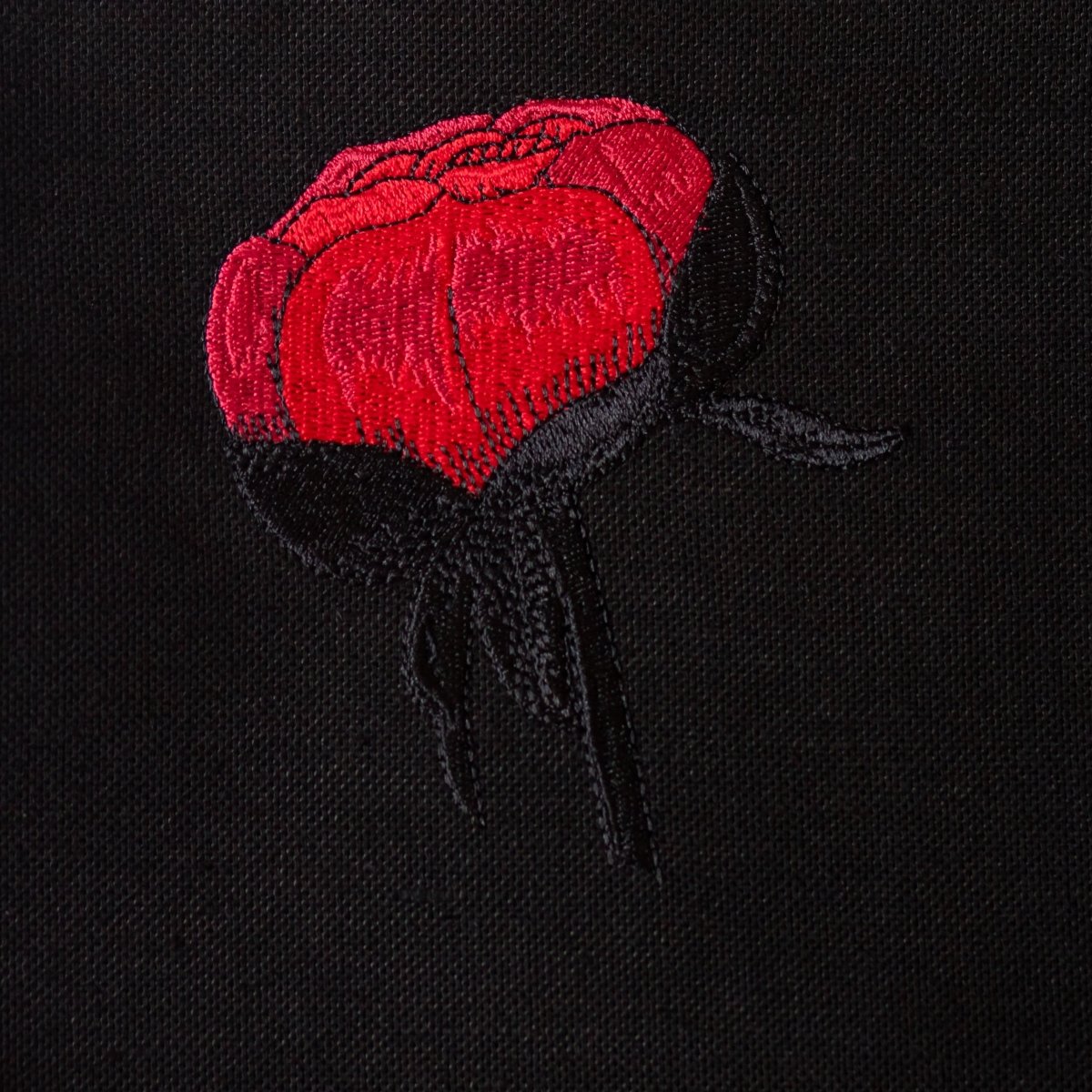 Handmade Black Linen - Cotton Blend Canvas Bag with Red Peony Embroidery - RIMALINUM