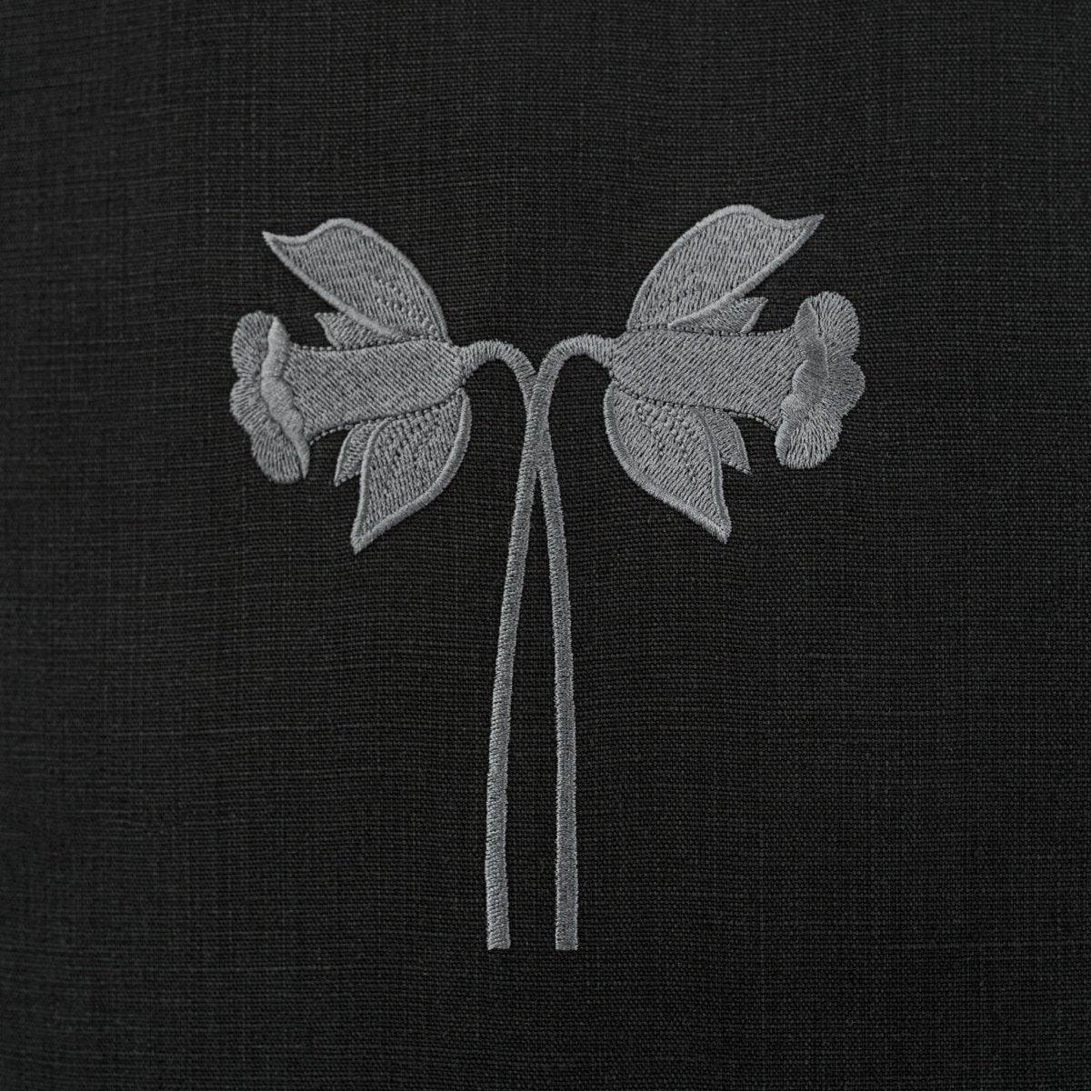 Large Black Linen - cotton Canvas Tote Bag with Genuine Leather Handles and Embroidery - RIMALINUM