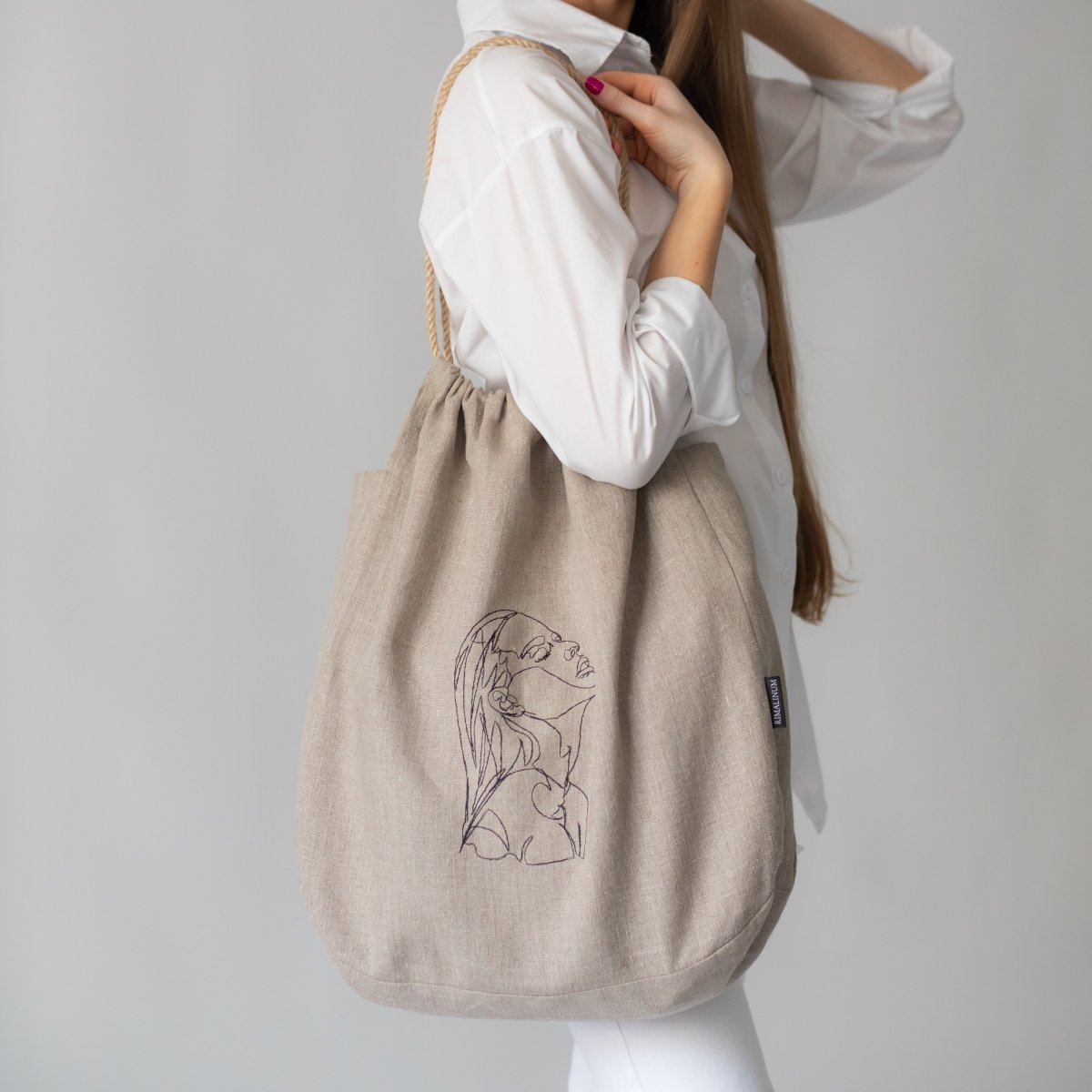 Natural Linen Bag with Jute Rope Handle - RIMALINUM