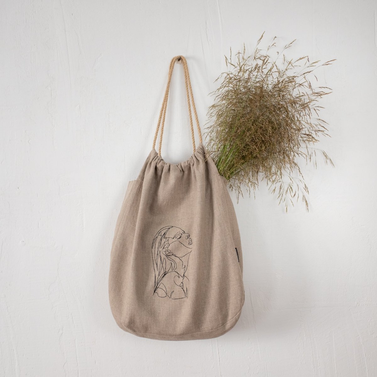 Natural Linen Bag with Jute Rope Handle - RIMALINUM