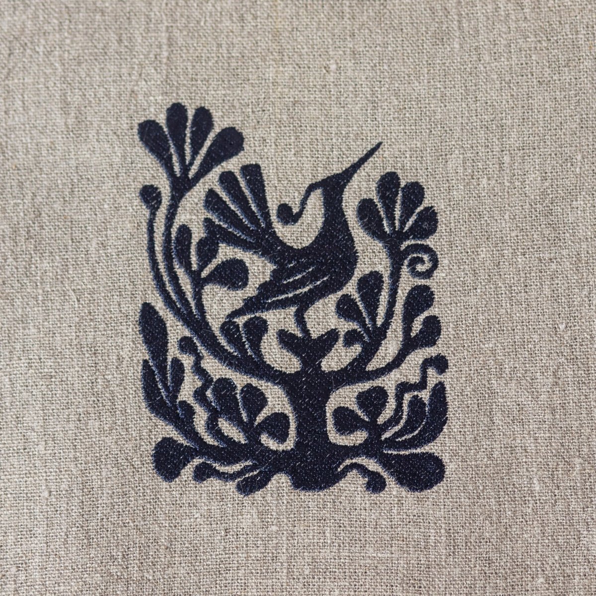 Natural Linen Bag with Lithuanian Folk Art Embroidery and Leather Handles - RIMALINUM