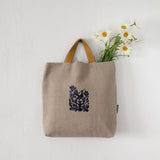 Natural Linen Bag with Lithuanian Folk Art Embroidery and Leather Handles - RIMALINUM