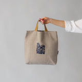 Natural Linen Bag with Lithuanian Folk Art Embroidery and Leather Handles - RIMALINUM
