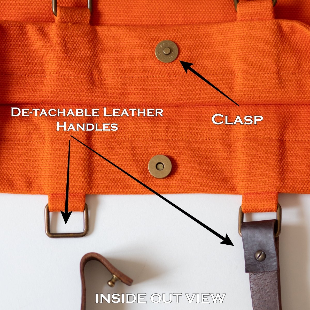 Orange Cotton Canvas Tote Bag with Daffodil Design and Leather Handles - RIMALINUM