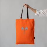 Orange Cotton Canvas Tote Bag with Daffodil Design and Leather Handles - RIMALINUM