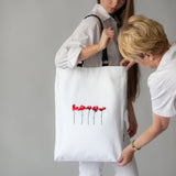 Oversized White Canvas Bag with Anthuriums Ebroidery and Removable Leather Handles - RIMALINUM