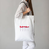 Oversized White Canvas Bag with Anthuriums Ebroidery and Removable Leather Handles - RIMALINUM
