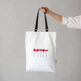 Oversized White Canvas Bag with Anthuriums Ebroidery and Removable Leather Handles - RIMALINUM