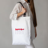 Oversized White Canvas Bag with Anthuriums Ebroidery and Removable Leather Handles - RIMALINUM