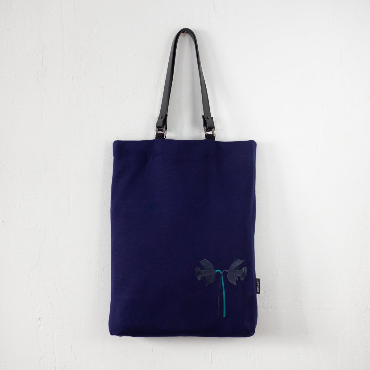 Purple Canvas Tote Bag with Daffodil Embroidery, Double Lining and Interior Pockets - RIMALINUM