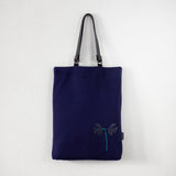 Purple Canvas Tote Bag with Daffodil Embroidery, Double Lining and Interior Pockets - RIMALINUM