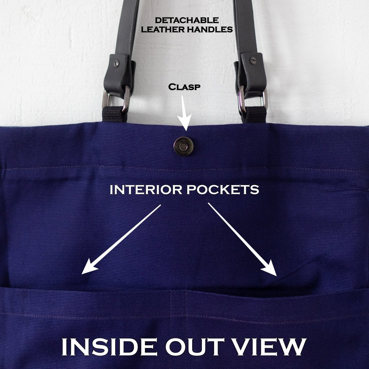 Purple Canvas Tote Bag with Daffodil Embroidery, Double Lining and Interior Pockets - RIMALINUM