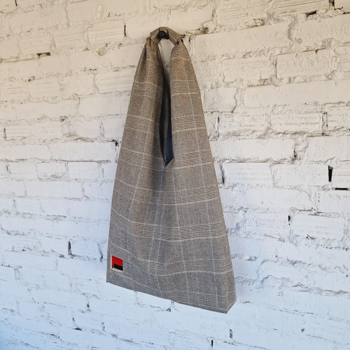 Rimalinum Plaid Hobo Bag – Handmade Fabric Shoulder Bag with Embroidered Accent - RIMALINUM