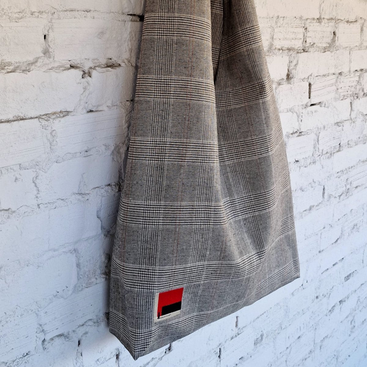 Rimalinum Plaid Hobo Bag – Handmade Fabric Shoulder Bag with Embroidered Accent - RIMALINUM