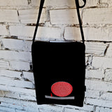 Unisex Black Linen - Cotton Cross Body Bag with 3D Globe Embroidery and Double Lining - RIMALINUM