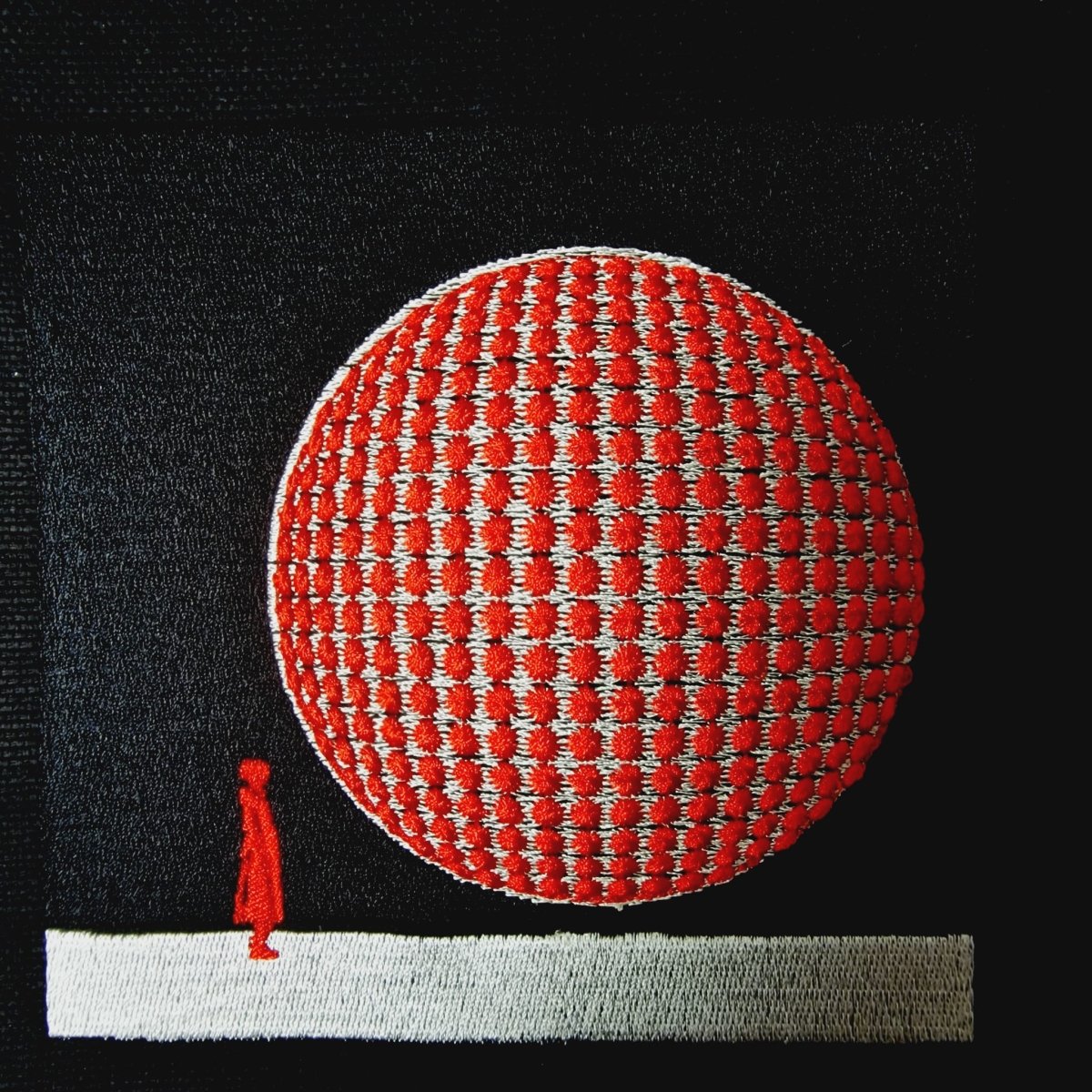 Unisex Black Linen - Cotton Cross Body Bag with 3D Globe Embroidery and Double Lining - RIMALINUM