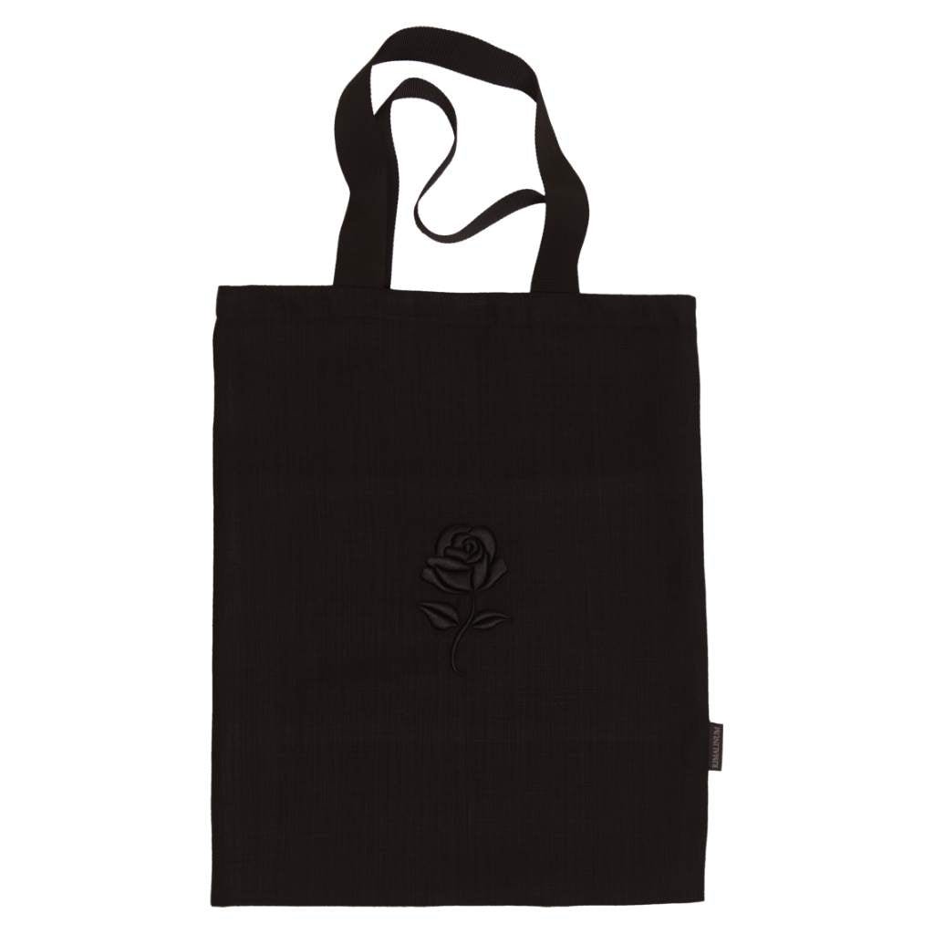 Extra Large Black Linen Tote Bag | 3D Rose Embroidery | Inside Lining with Pocket | Durable Double Layer Bag - RIMALINUM