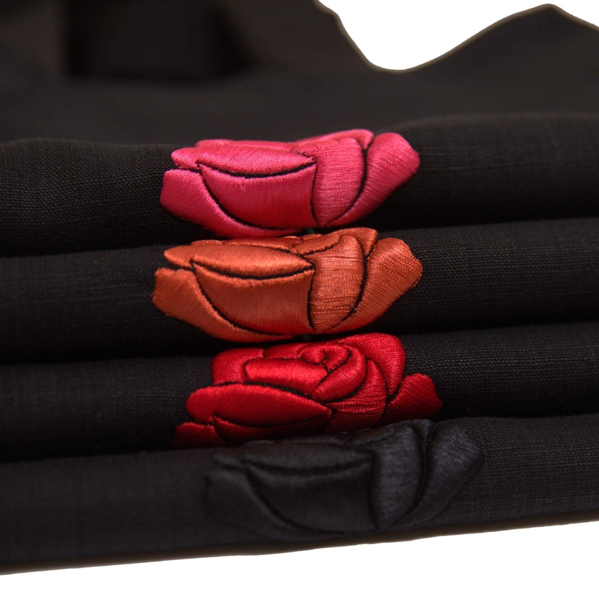 Extra Large Black Linen Tote Bag | 3D Rose Embroidery | Inside Lining with Pocket | Durable Double Layer Bag - RIMALINUM