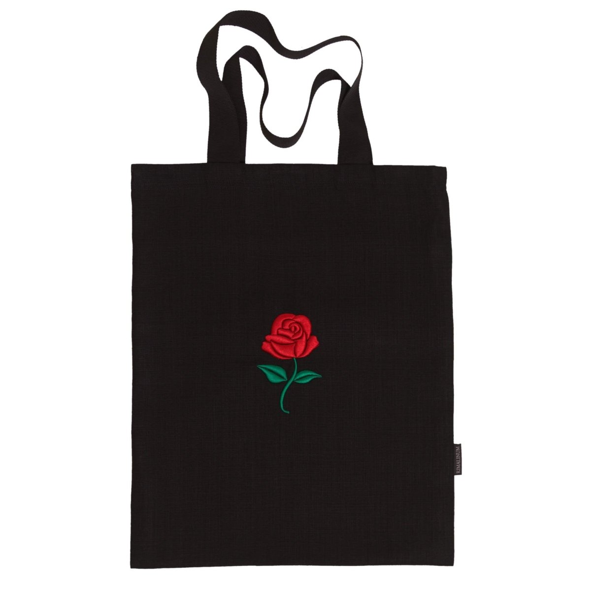 Extra Large Black Linen Tote Bag | 3D Rose Embroidery | Inside Lining with Pocket | Durable Double Layer Bag - RIMALINUM
