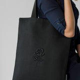 Extra Large Black Linen Tote Bag with 3D Black Rose Design | Excellent Accessory with any Outfit - RIMALINUM