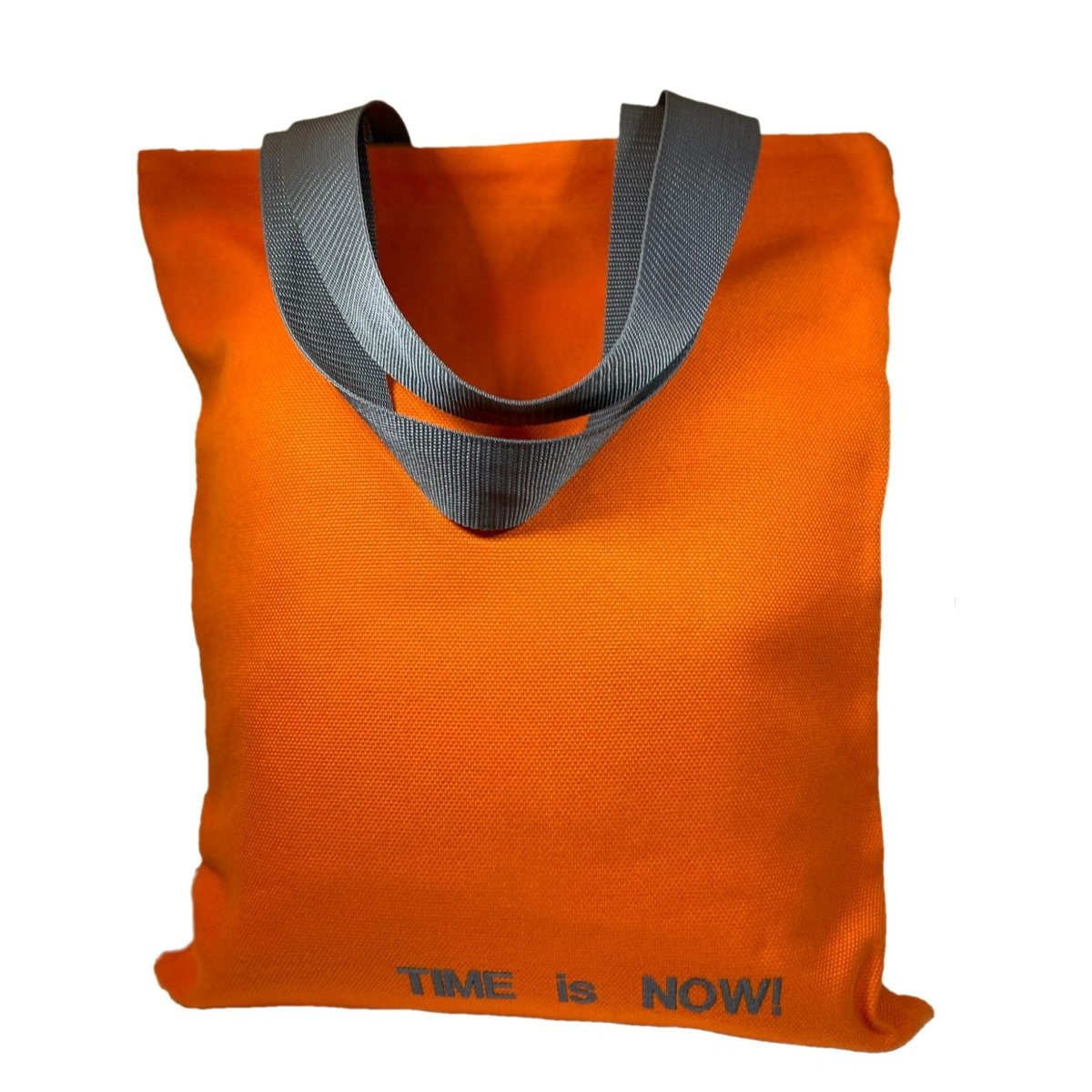 Orange Canvas Tote Bag with Grey Daffodils Embroidery and Time is Now Inscription - RIMALINUM