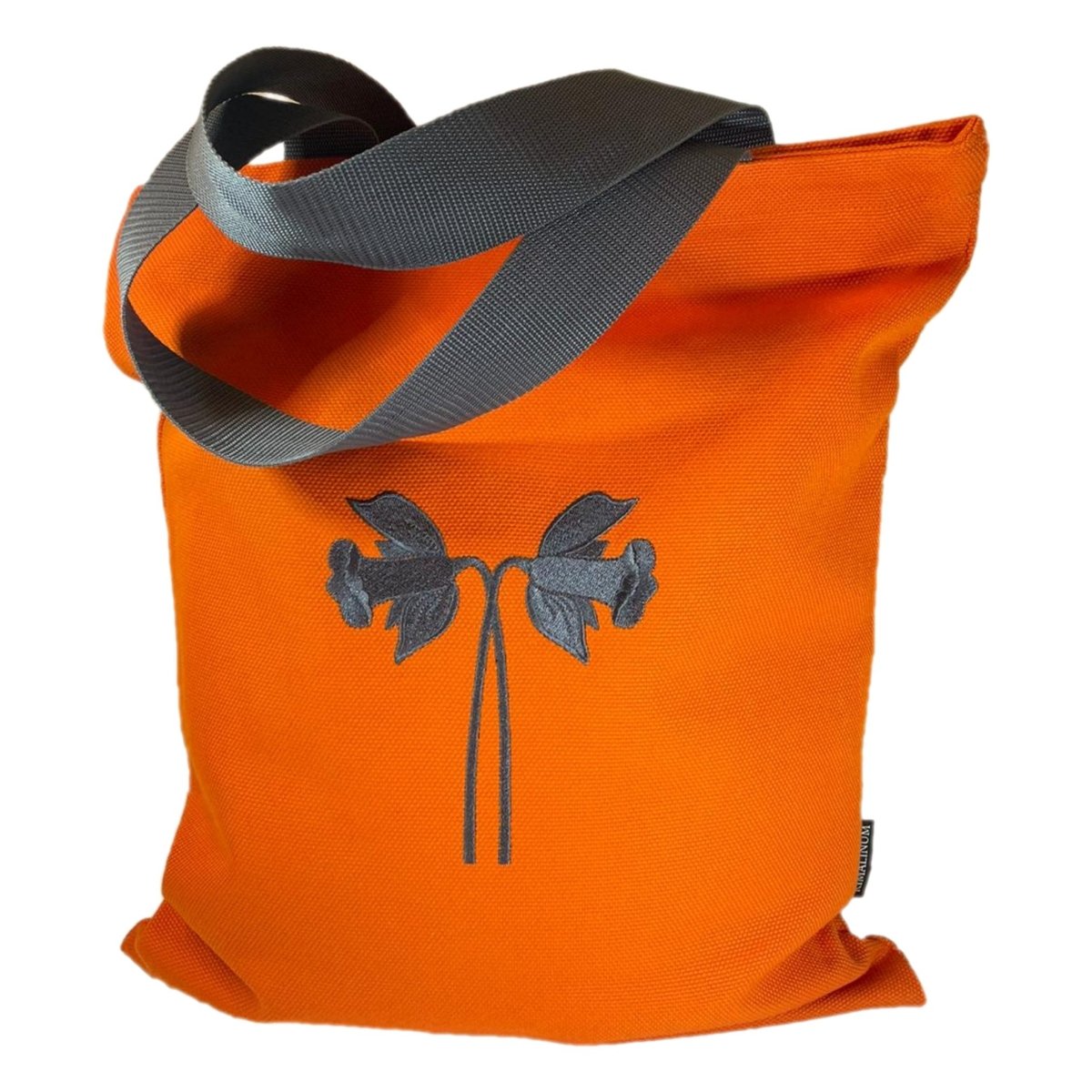 Orange Canvas Tote Bag with Grey Daffodils Embroidery and Time is Now Inscription - RIMALINUM
