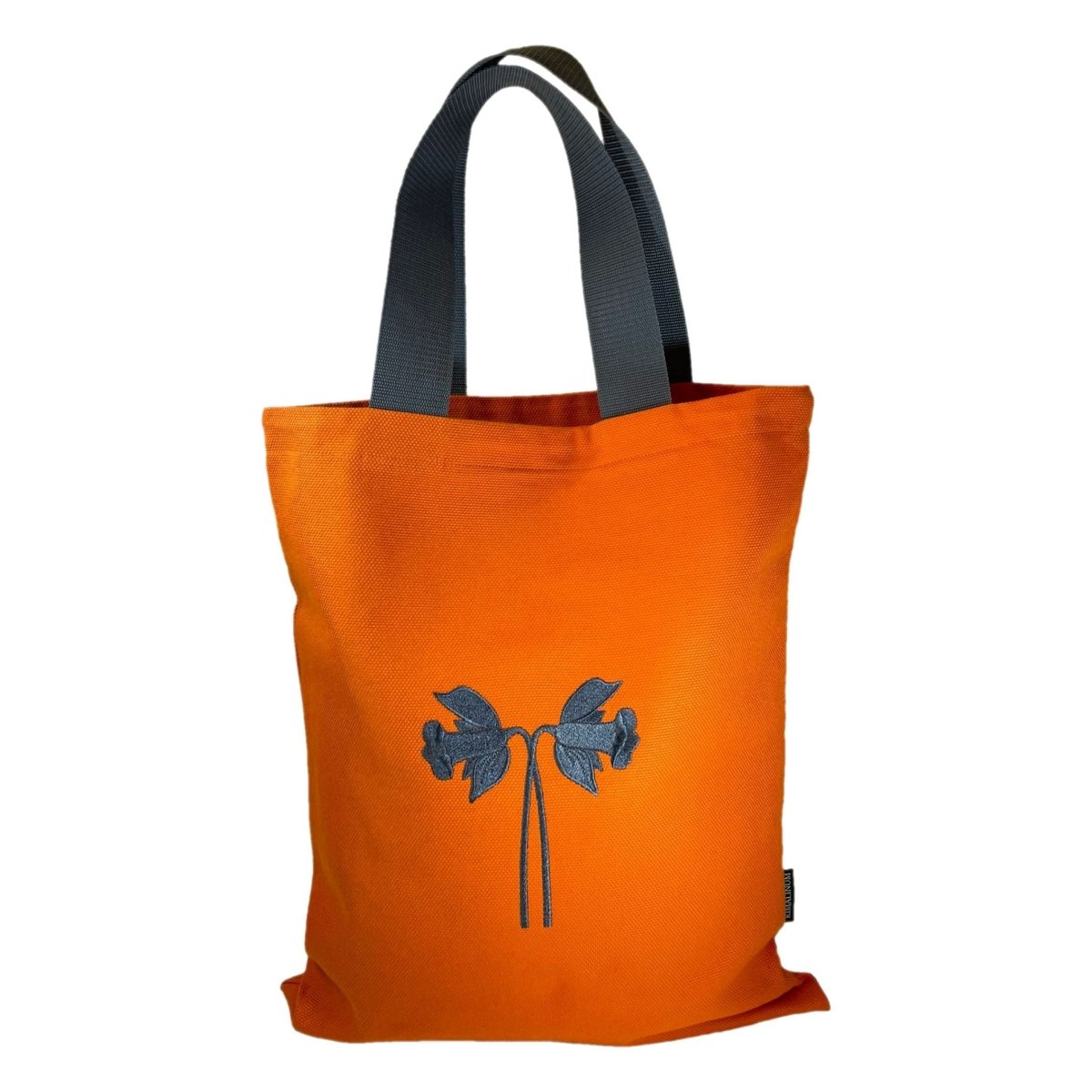 Orange Canvas Tote Bag with Grey Daffodils Embroidery and Time is Now Inscription - RIMALINUM