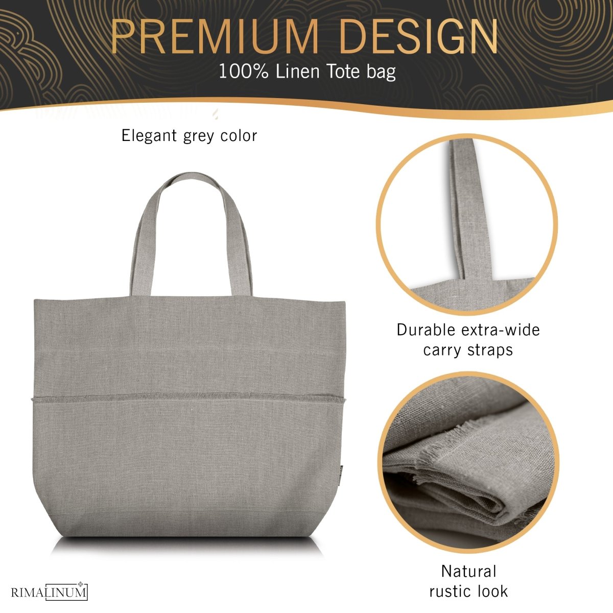 Oversized Linen Tote Bag | Natural Rustic Look | Stylish and Spacious - RIMALINUM
