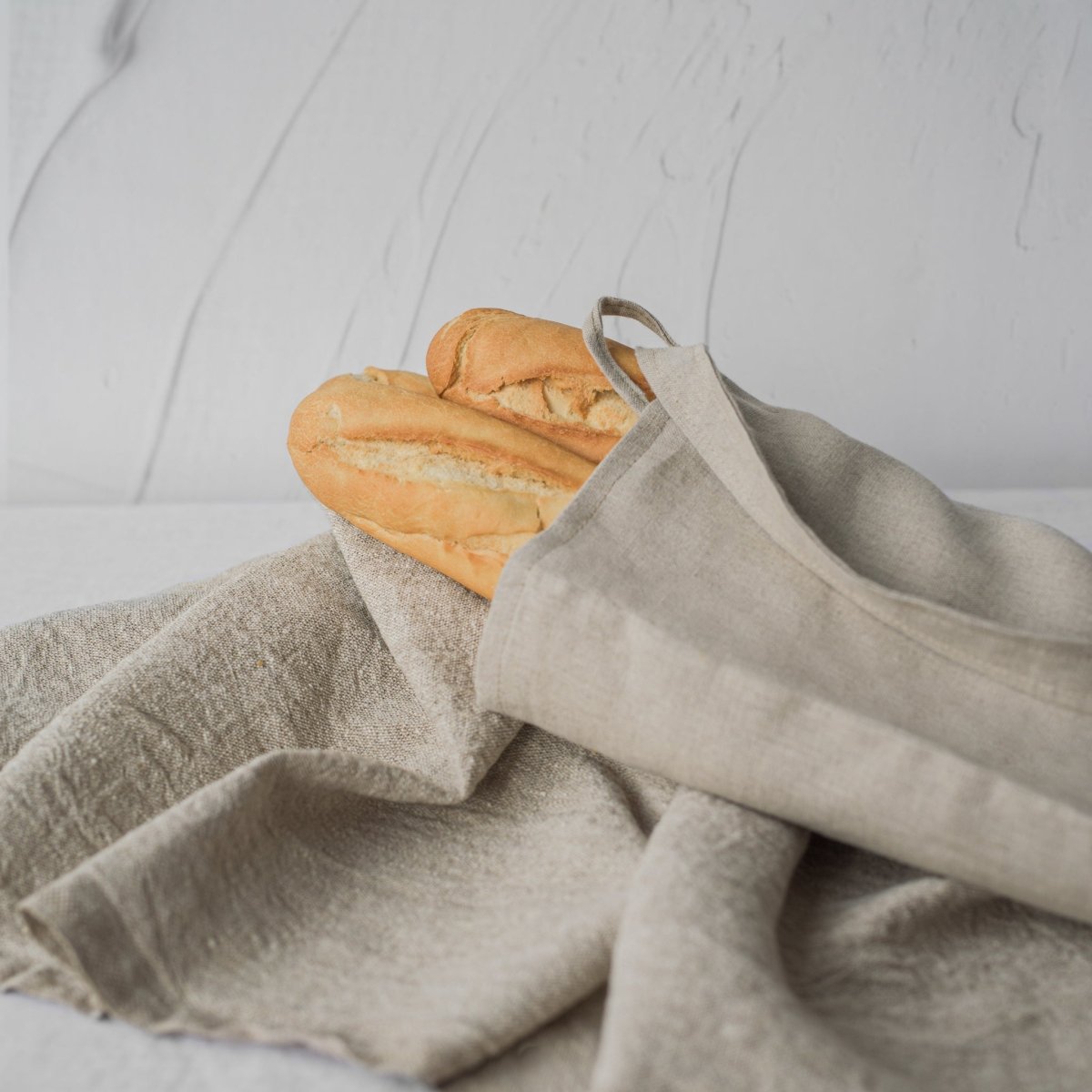 Reusable Natural Linen Bread Bag for up to 3 Baguettes - RIMALINUM